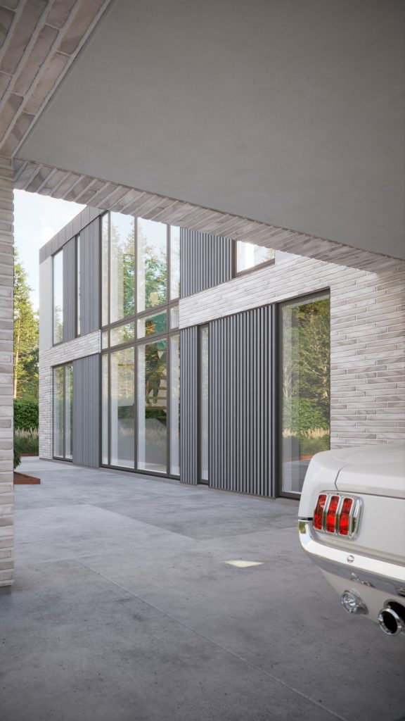 Aluwood Black in a carport on the back of a house